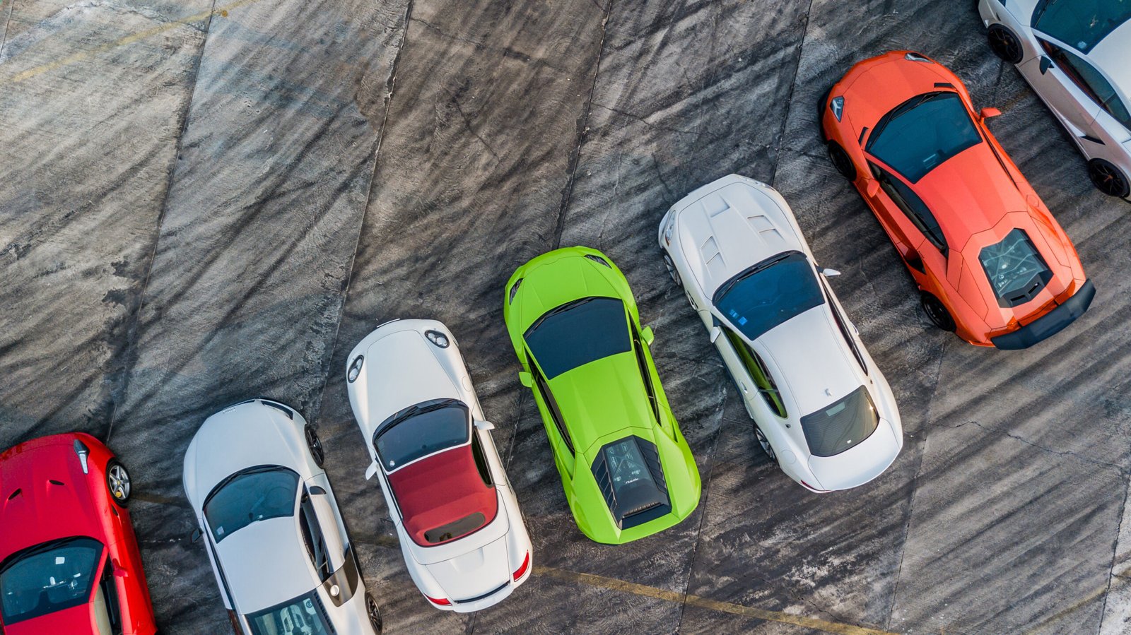 Top view super car on asphalt road, Aerial view super car show.